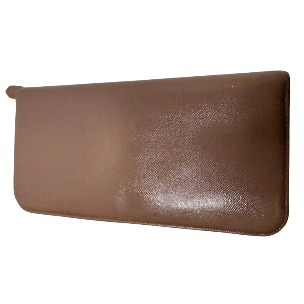 PRADA Wallet Womens Fiocco Brown‎ Leather Bow Long Zip Purple Interior Org Card - Picture 2 of 11